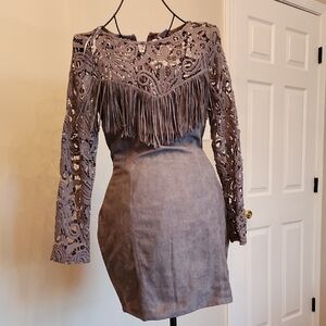 Selfie Leslie Charcoal Lace Long Sleeve Dress